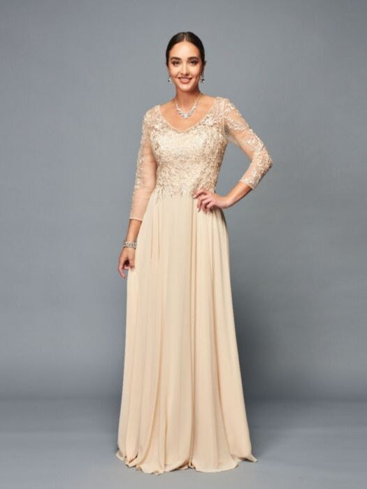 Elegant 3/4 Sleeves V-Neck Timeless Sophisticated Comfortable Mother of the Bride Dress Champagne / 3XL