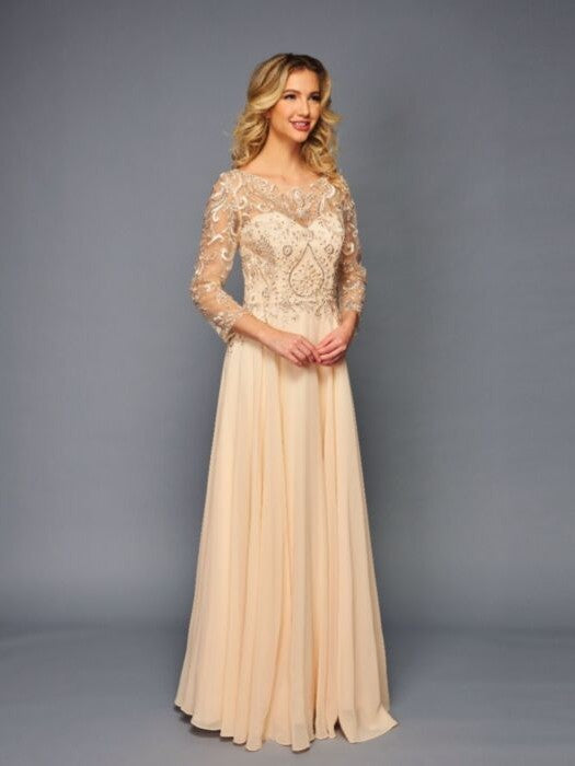 Elegant Long Sleeve Boat Neckline Pleated Embroidered Mother of The Bride Dress Champagne / 4XL Elegant Long Sleeve Boat Neckline Pleated Embroidered Mother of The Bride Dress Champagne / 4XL