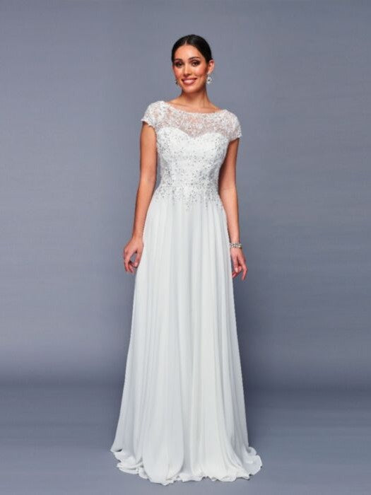 classic mother of the bride dresses Classic Short Sleeve Intricate Detailing Mother of the Bride Dress Champagne / M