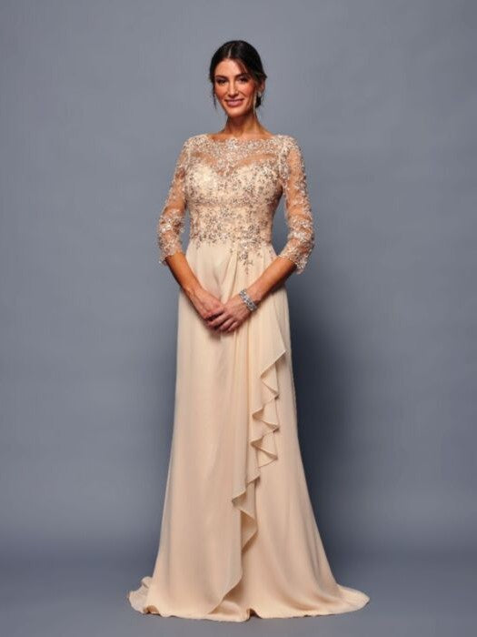Elegant 3/4 Sleeves Classy Floor Length Mother of the Bride Dress Champagne / 4XL Elegant 3/4 Sleeves Classy Floor Length Mother of the Bride Dress Champagne / 4XL