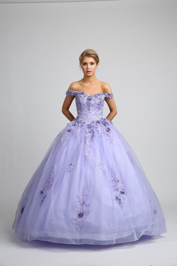 Tulle Floral Layered Quinceanera Ball Gown