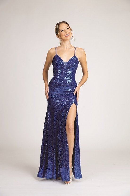 Dazzling Long Semi Plunging Offset Prom Dress