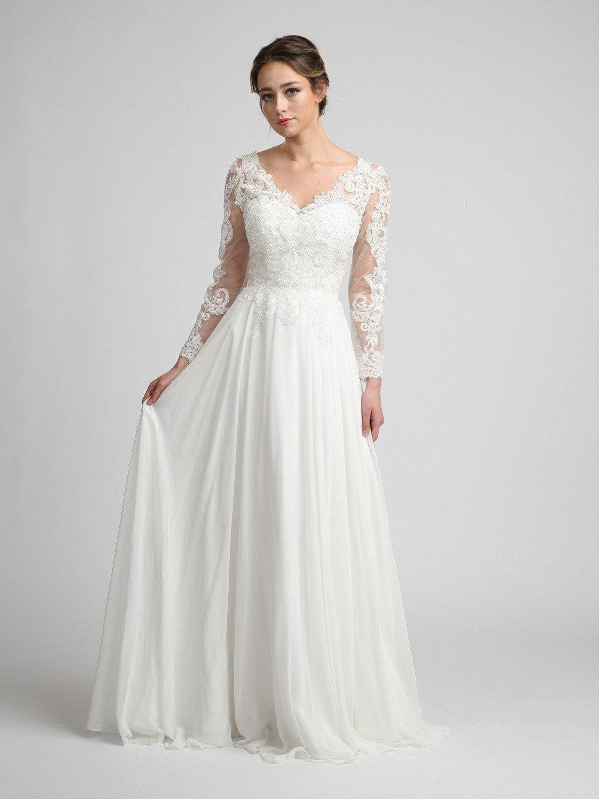 Modest A-line Long Sleeve Lace Wedding Dress Off White / XS