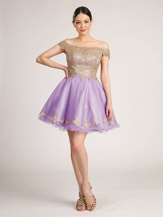 Modest Off The Shoulder Embroidered Cocktail Party Dress Lavender / 2XL Modest Off The Shoulder Embroidered Cocktail Party Dress Lavender / 2XL