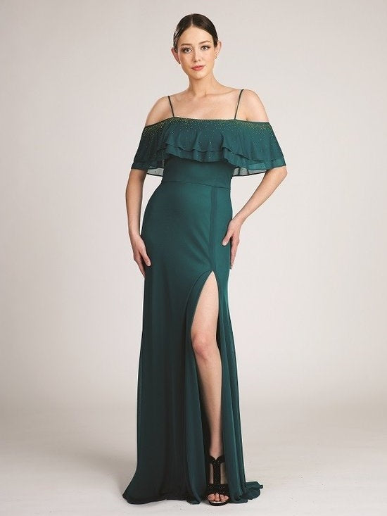 Spaghetti Layered Bodice Long Bridesmaid Dress Green / S