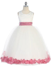 Bridal Satin Rose Petal Tulle Ankle Length Flower Girl Dress