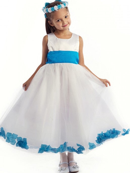 Bridal Satin Rose Petal Tulle Ankle Length Flower Girl Dress