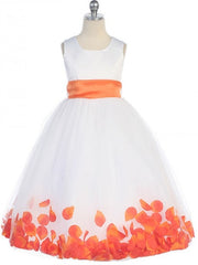 Bridal Satin Rose Petal Tulle Ankle Length Flower Girl Dress