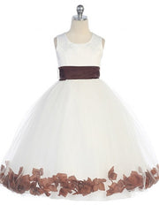 Bridal Satin Rose Petal Tulle Ankle Length Flower Girl Dress