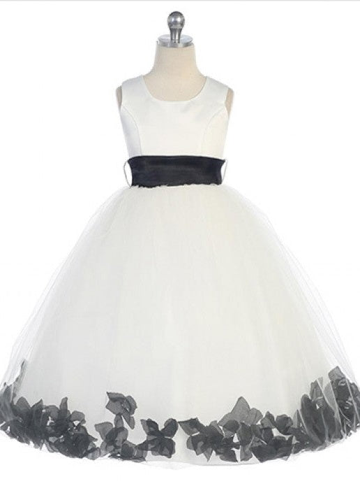 Bridal Satin Rose Petal Tulle Ankle Length Flower Girl Dress