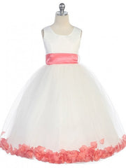 Bridal Satin Rose Petal Tulle Ankle Length Flower Girl Dress