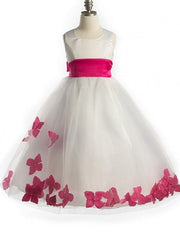 Bridal Satin Rose Petal Tulle Ankle Length Flower Girl Dress