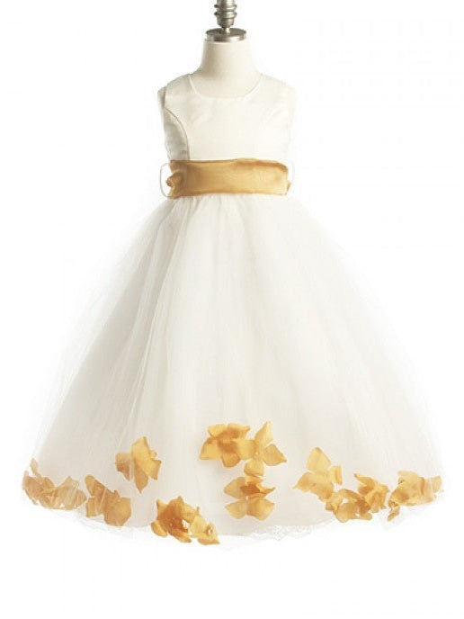 Bridal Satin Rose Petal Tulle Ankle Length Flower Girl Dress