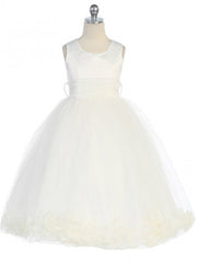 Bridal Satin Rose Petal Tulle Ankle Length Flower Girl Dress