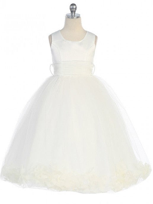 Bridal Satin Rose Petal Tulle Ankle Length Flower Girl Dress