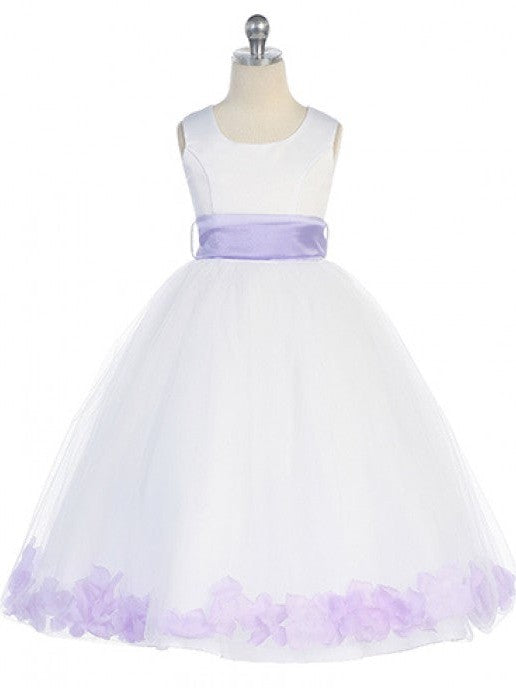Bridal Satin Rose Petal Tulle Ankle Length Flower Girl Dress