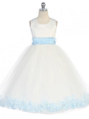 Bridal Satin Rose Petal Tulle Ankle Length Flower Girl Dress