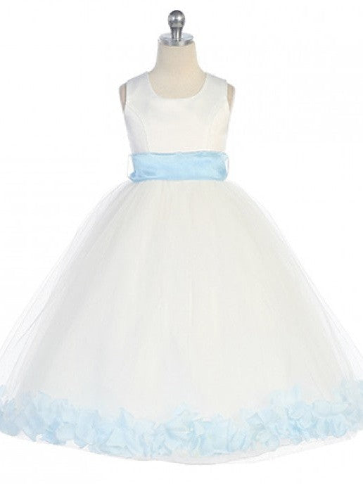 Bridal Satin Rose Petal Tulle Ankle Length Flower Girl Dress