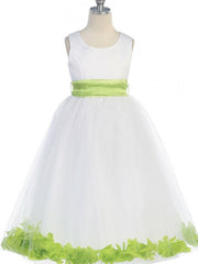 Bridal Satin Rose Petal Tulle Ankle Length Flower Girl Dress