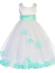 Bridal Satin Rose Petal Tulle Ankle Length Flower Girl Dress