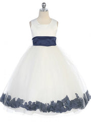 Bridal Satin Rose Petal Tulle Ankle Length Flower Girl Dress