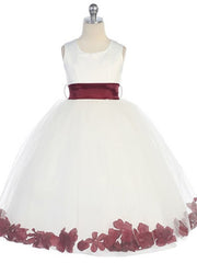 Bridal Satin Rose Petal Tulle Ankle Length Flower Girl Dress