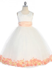 Bridal Satin Rose Petal Tulle Ankle Length Flower Girl Dress