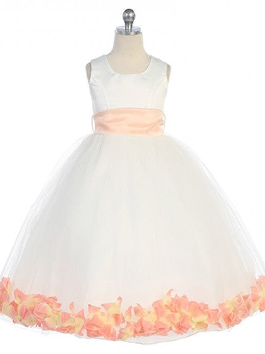 Bridal Satin Rose Petal Tulle Ankle Length Flower Girl Dress