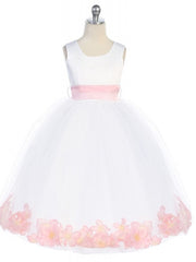 Bridal Satin Rose Petal Tulle Ankle Length Flower Girl Dress
