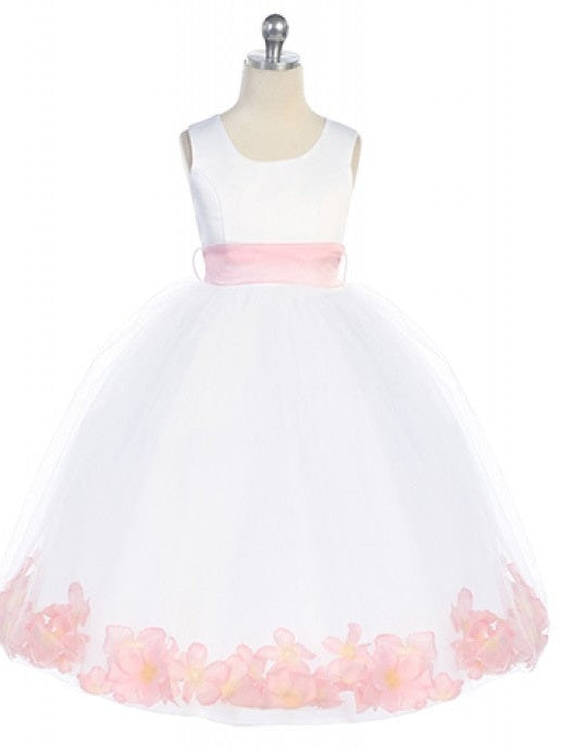 Bridal Satin Rose Petal Tulle Ankle Length Flower Girl Dress