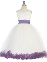 Bridal Satin Rose Petal Tulle Ankle Length Flower Girl Dress