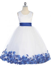 Bridal Satin Rose Petal Tulle Ankle Length Flower Girl Dress