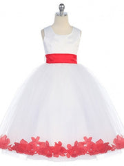 Bridal Satin Rose Petal Tulle Ankle Length Flower Girl Dress