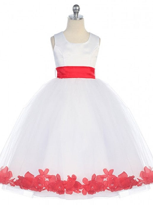 Bridal Satin Rose Petal Tulle Ankle Length Flower Girl Dress