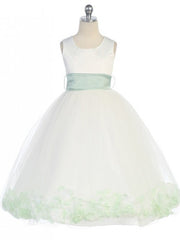 Bridal Satin Rose Petal Tulle Ankle Length Flower Girl Dress