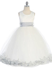Bridal Satin Rose Petal Tulle Ankle Length Flower Girl Dress