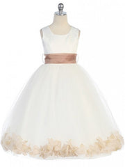 Bridal Satin Rose Petal Tulle Ankle Length Flower Girl Dress