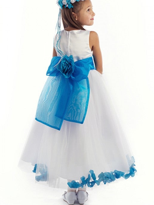 Bridal Satin Rose Petal Tulle Ankle Length Flower Girl Dress