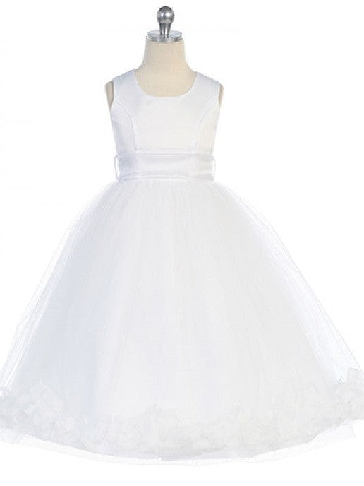 Bridal Satin Rose Petal Tulle Ankle Length Flower Girl Dress