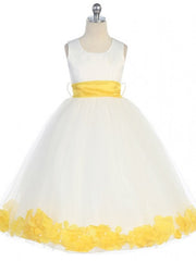Bridal Satin Rose Petal Tulle Ankle Length Flower Girl Dress