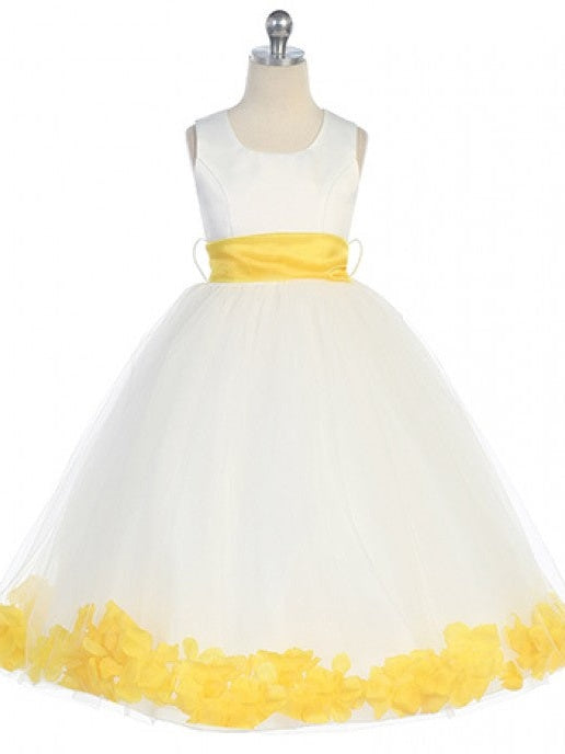 Bridal Satin Rose Petal Tulle Ankle Length Flower Girl Dress
