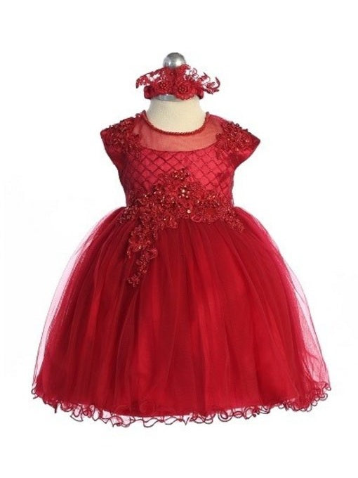 Satin Lace Applique Tulle Little Girls Dress