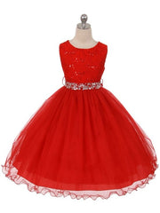 Sequin Lace Tulle Tea-Length Girl's Party Dress