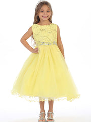 Sequin Lace Tulle Tea-Length Girl's Party Dress