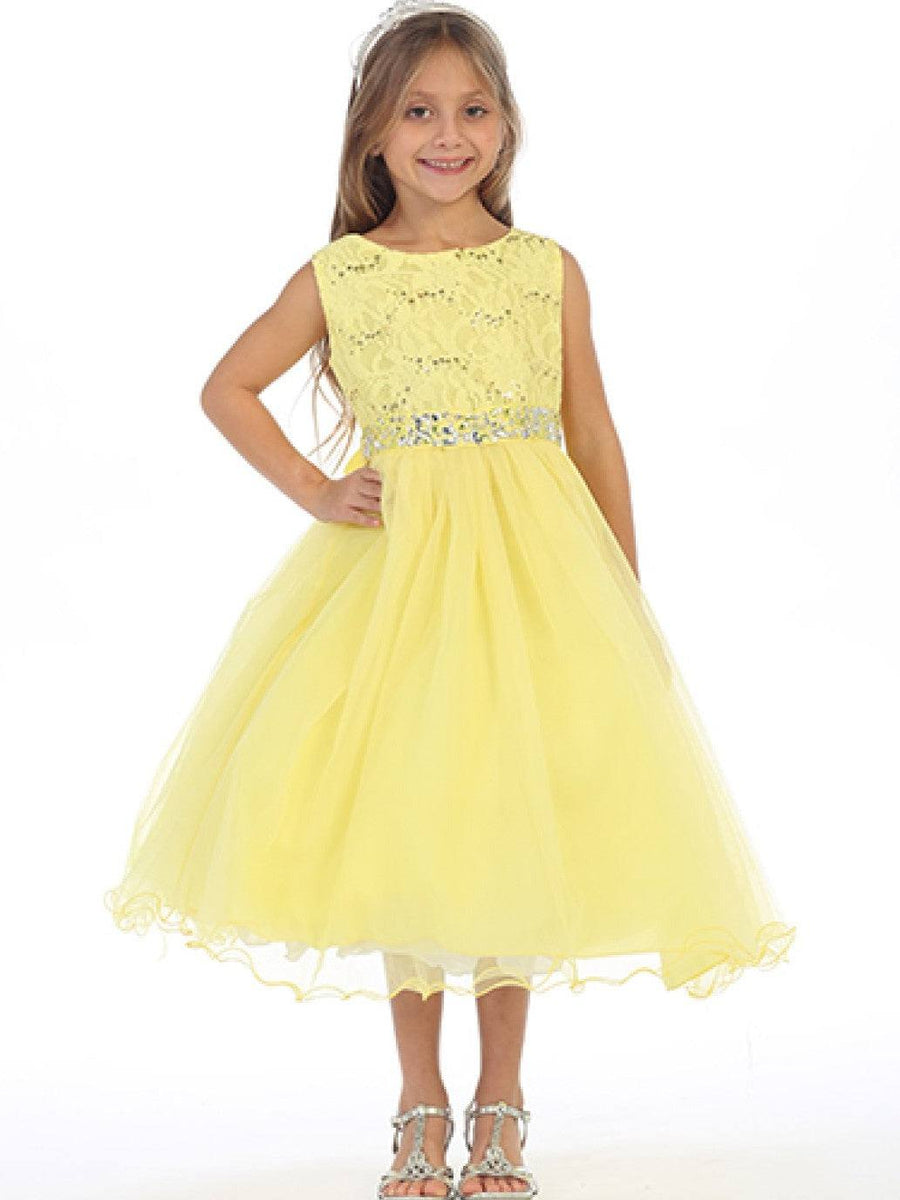 Sequin Lace Tulle Tea-Length Girl's Party Dress