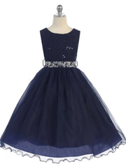 Sequin Lace Tulle Tea-Length Girl's Party Dress