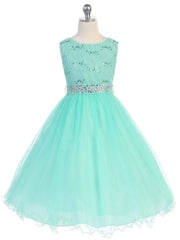 Sequin Lace Tulle Tea-Length Girl's Party Dress