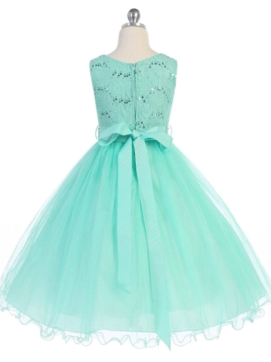 Sequin Lace Tulle Tea-Length Girl's Party Dress
