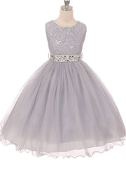 Sequin Lace Tulle Tea-Length Girl's Party Dress