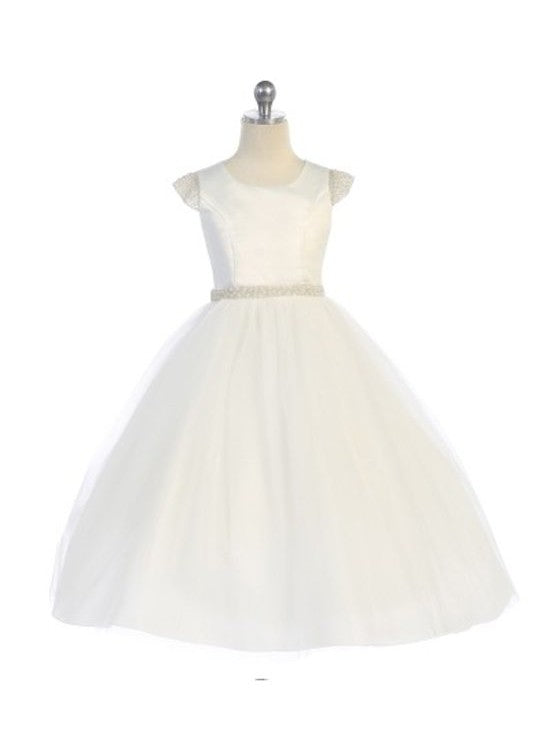 Charming Embellished Pearl Tulle Satin Ankle-Length Girl's Dress